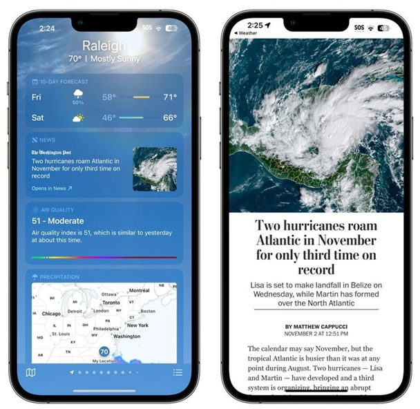 佛冈苹果14维修分享iPhone 14手机如何看天气时顺带看新闻 