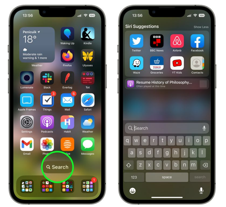 佛冈苹果手机维修分享升级到 iOS 16 后，如何删除主屏幕上的搜索按钮 